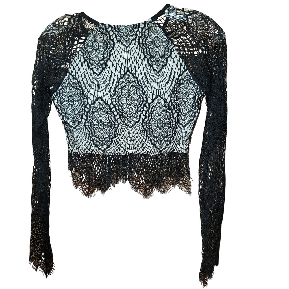 VTG Charlotte Russe Sz S Long Sleeve Eyelash Lace Crop Top Whimsigoth Witchy Y2K - Picture 2 of 7